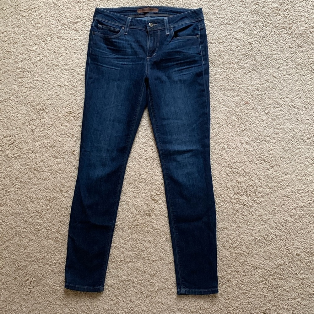 Joe’s Jeans straight leg jeans, size 27, deep blue.